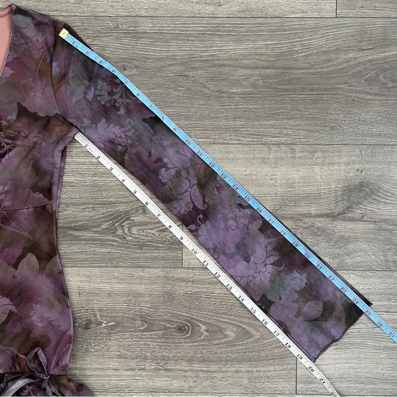 URBAN OUTFITTERS Eva Mesh Romper Small Purple Floral Playsuit Sheer Y2K Festival - Picture 11 of 12